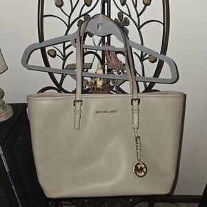 Michael Kors Beige Tote with Gold Accents
